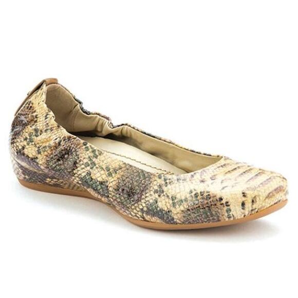 EARTHIES Tolo Leather Tan & Gray Snakeskin Animal Print Ballet Flats 8 - Picture 1 of 12